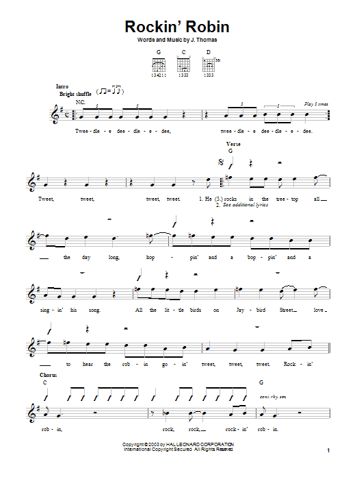 Bobby Day Rockin' Robin sheet music notes and chords. Download Printable PDF.