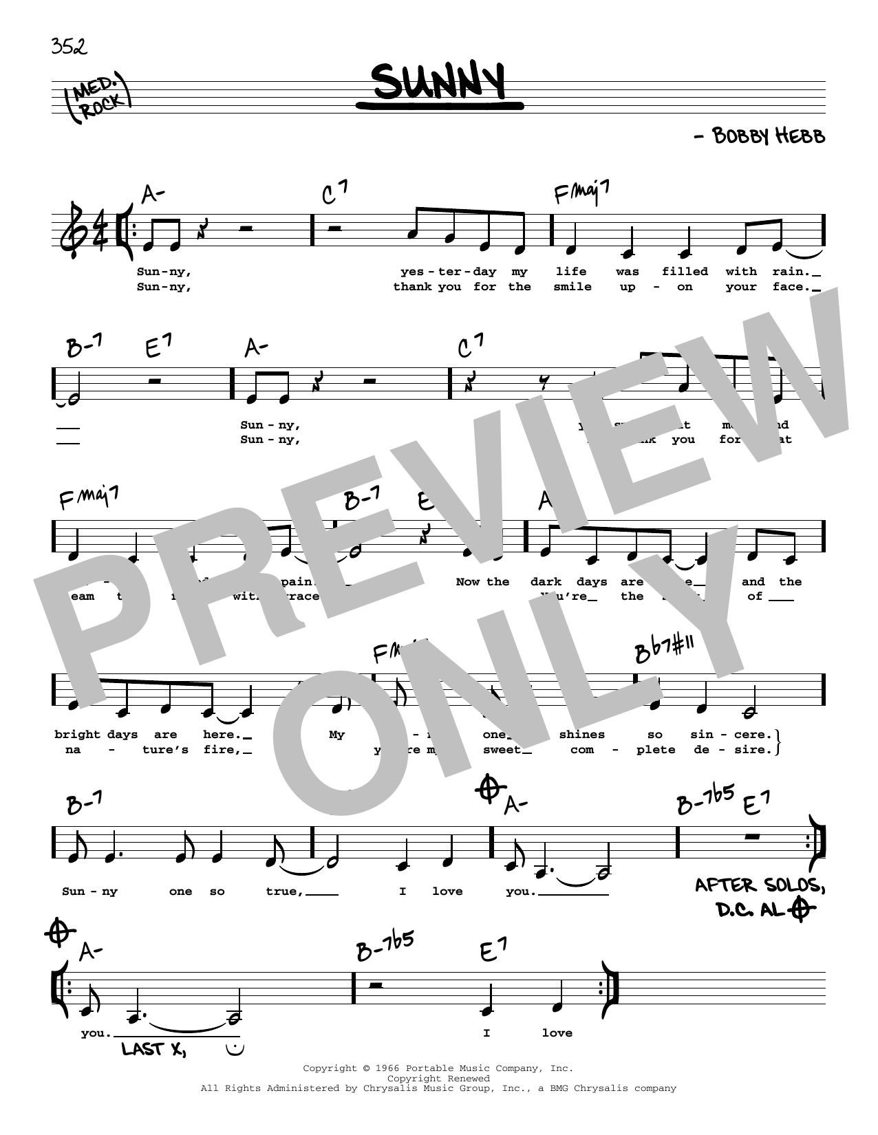 Bobby Hebb Sunny (Low Voice) sheet music notes and chords. Download Printable PDF.