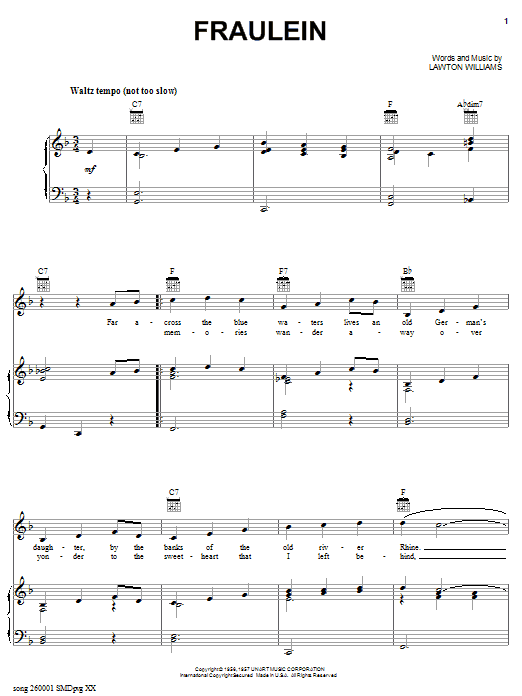 Bobby Helms Fraulein sheet music notes and chords. Download Printable PDF.