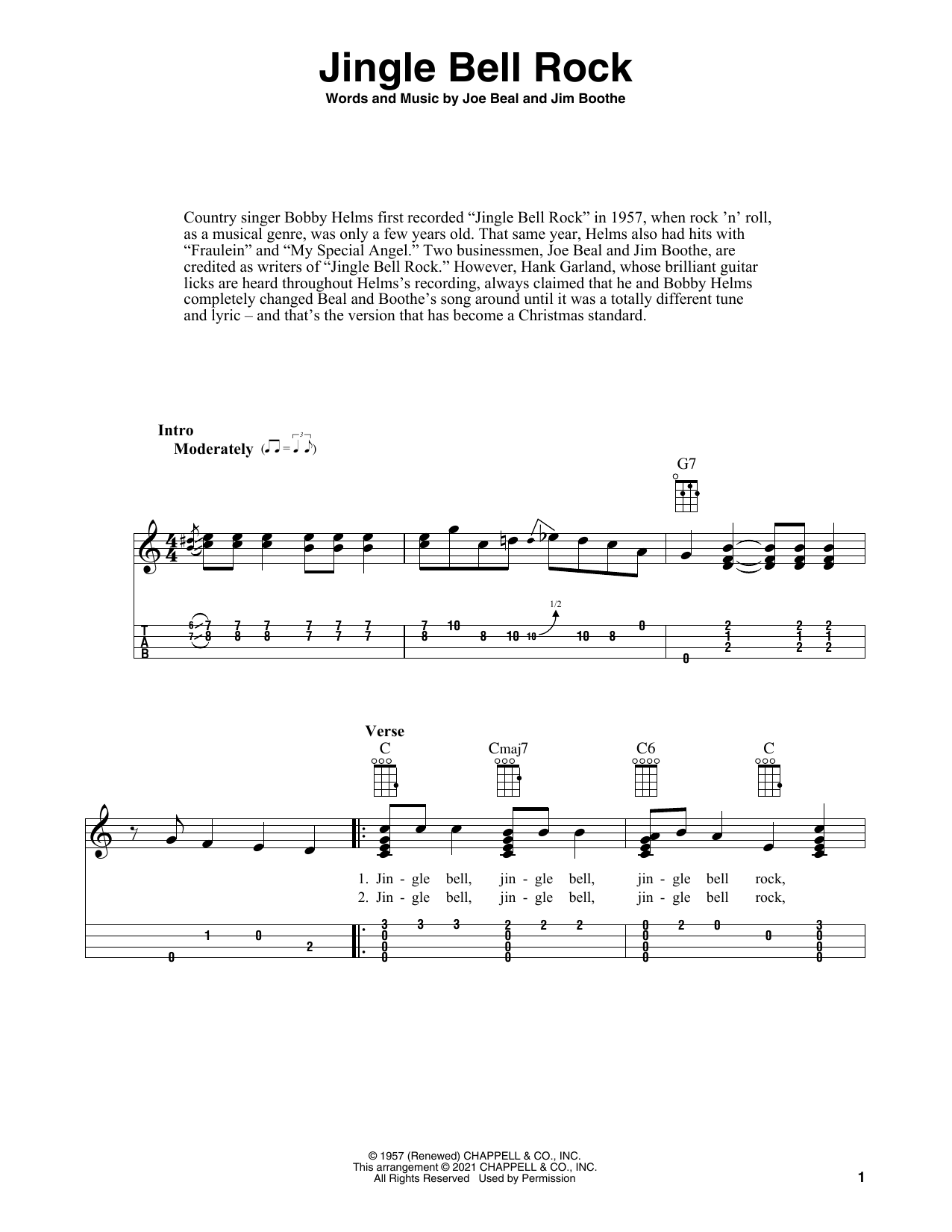 Learn to play Bobby Helms Jingle Bell Rock (arr. Fred Sokolow) sheet music for Ukulele in minutes. Price: 5.9900$ Bobby Helms Jingle Bell Rock (arr. Fred Sokolow) sheet music notes and chords arranged for Ukulele
