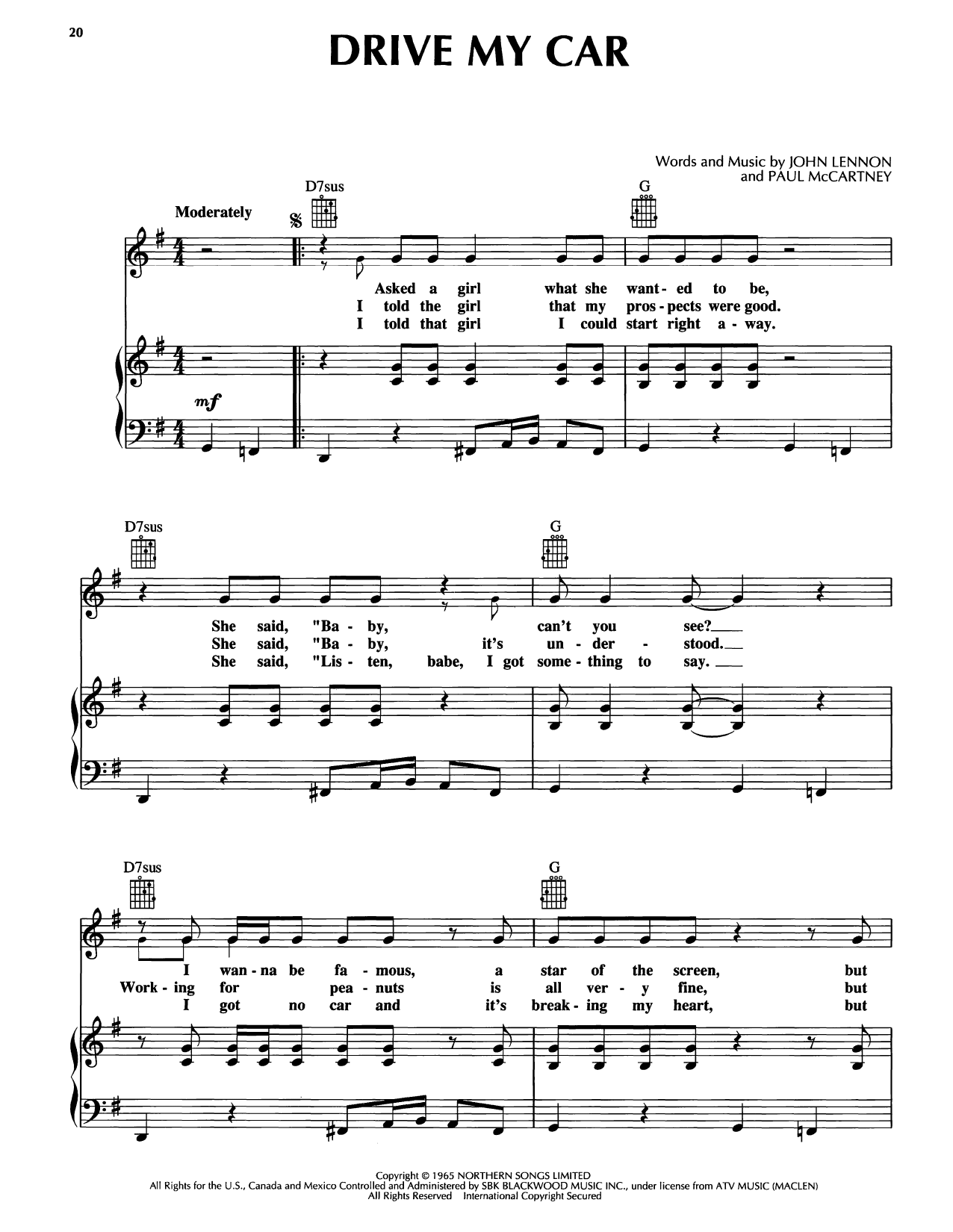 Learn to play Bobby McFerrin Drive My Car sheet music for Piano, Vocal & Guitar Chords (Right-Hand Melody) in minutes. Price: 7.8900$ Bobby McFerrin Drive My Car sheet music notes and chords arranged for Piano, Vocal & Guitar Chords (Right-Hand Melody)