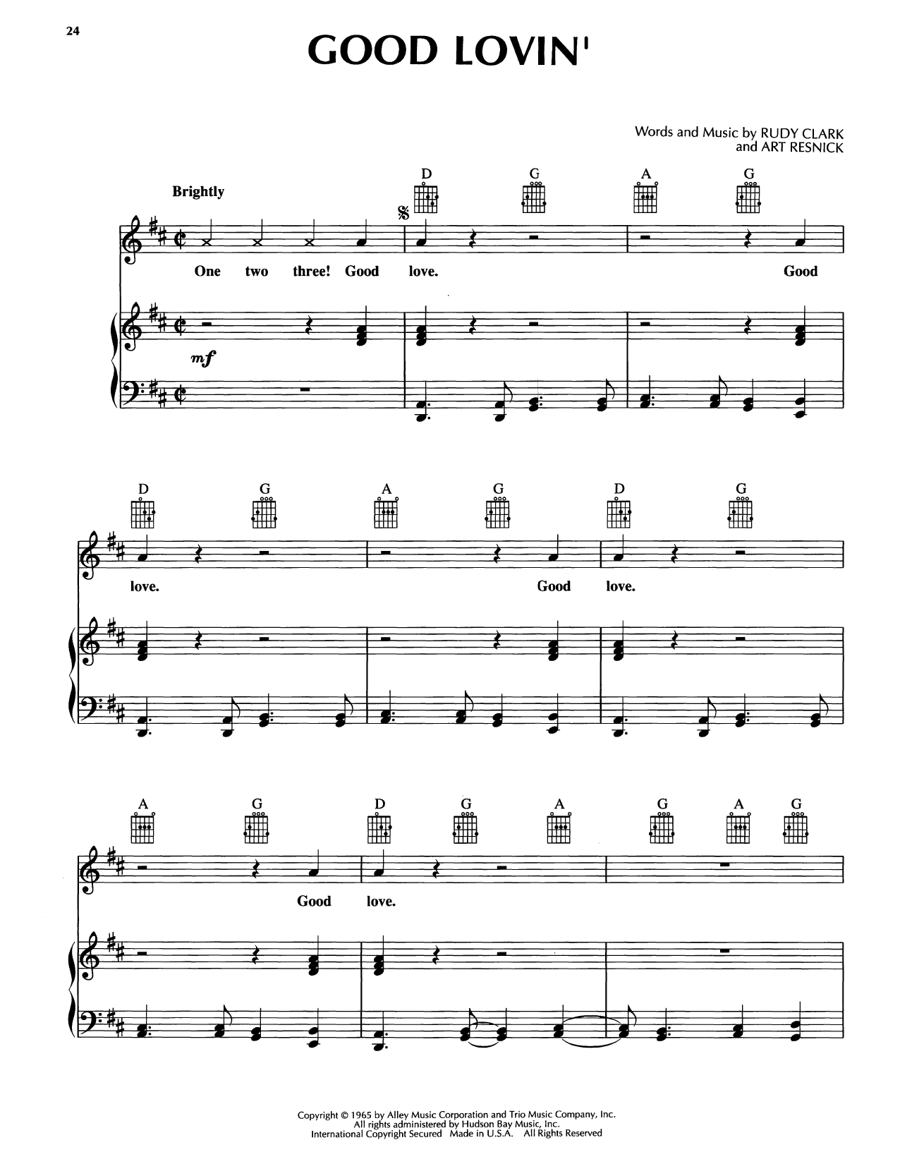 Learn to play Bobby McFerrin Good Lovin' sheet music for Piano, Vocal & Guitar Chords (Right-Hand Melody) in minutes. Price: 7.8900$ Bobby McFerrin Good Lovin' sheet music notes and chords arranged for Piano, Vocal & Guitar Chords (Right-Hand Melody)