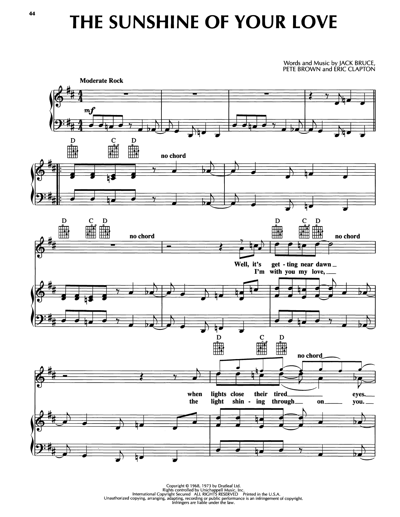Learn to play Bobby McFerrin Sunshine Of Your Love sheet music for Piano, Vocal & Guitar Chords (Right-Hand Melody) in minutes. Price: 7.8900$ Bobby McFerrin Sunshine Of Your Love sheet music notes and chords arranged for Piano, Vocal & Guitar Chords (Right-Hand Melody)