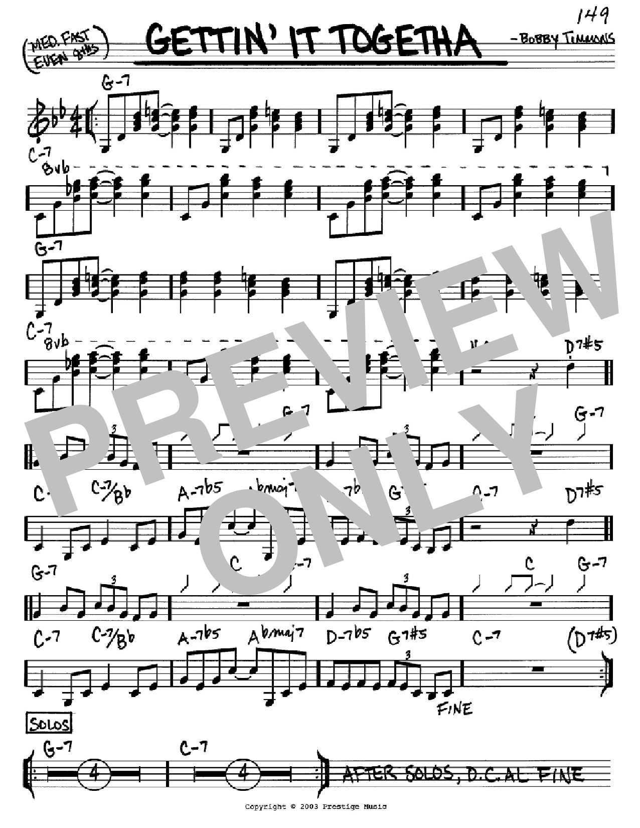 Bobby Timmons Gettin' It Togetha sheet music notes and chords arranged for Real Book – Melody & Chords – C Instruments