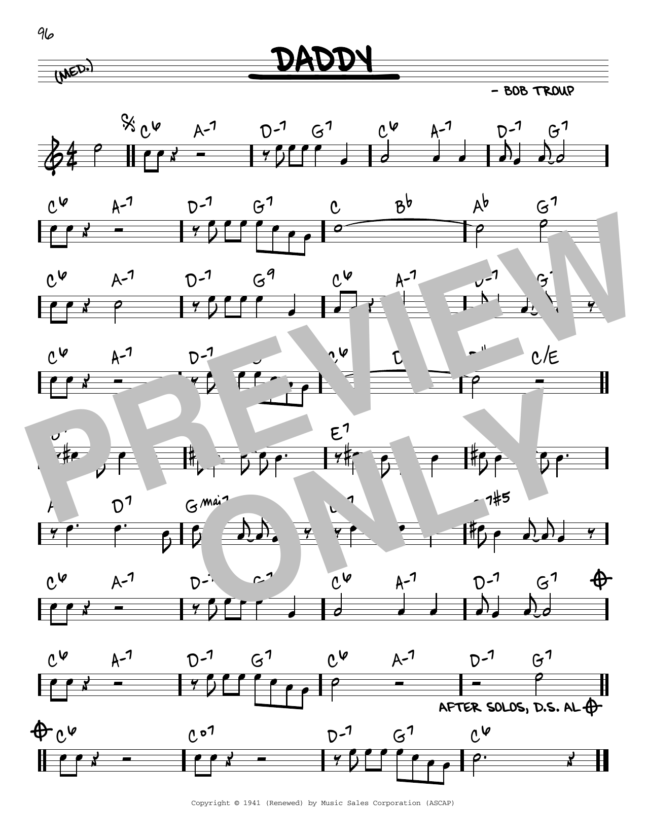 Bobby Troup Daddy sheet music notes and chords arranged for Real Book – Melody & Chords