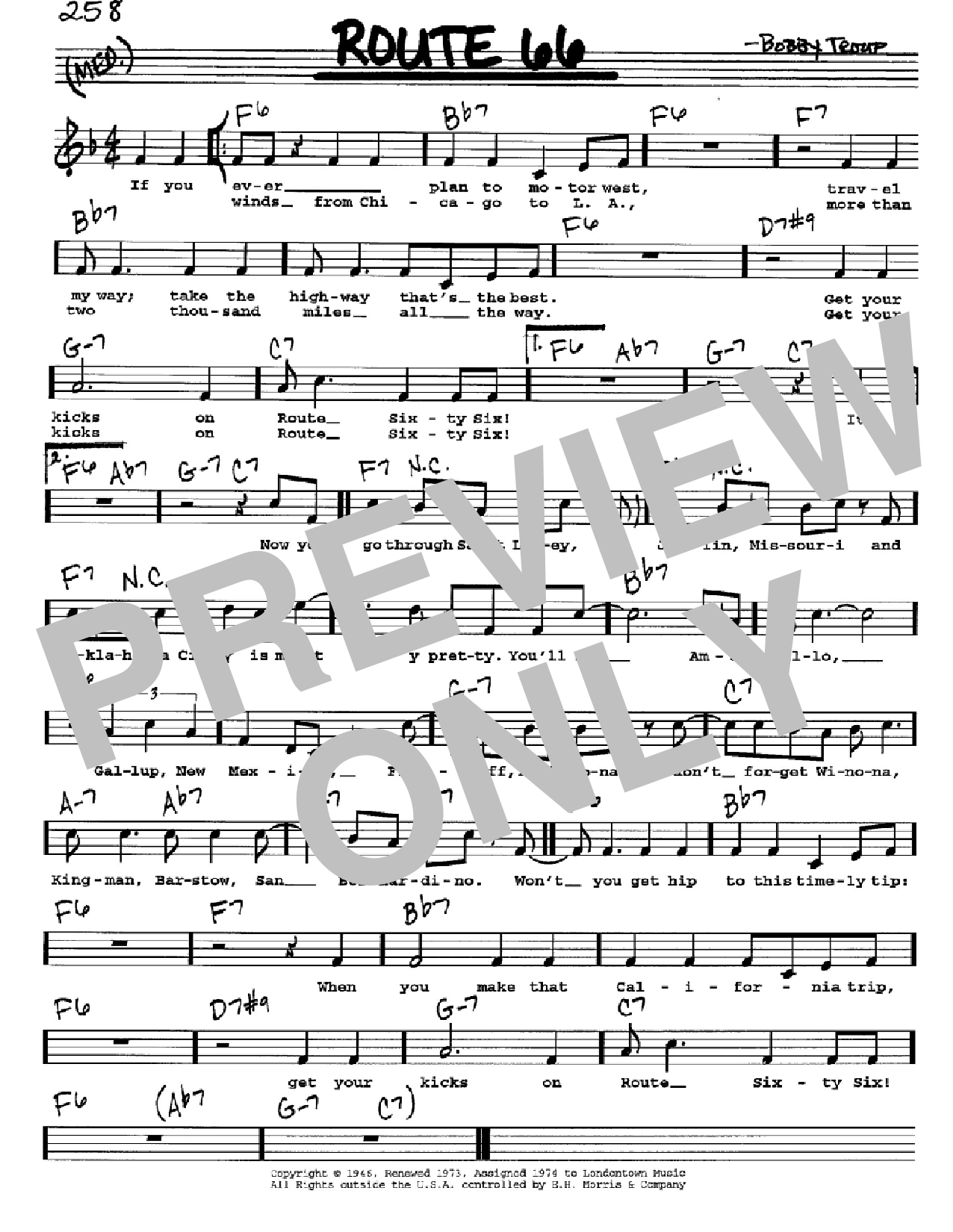 Bobby Troup Route 66 sheet music notes and chords arranged for Real Book – Melody & Chords – C Instruments