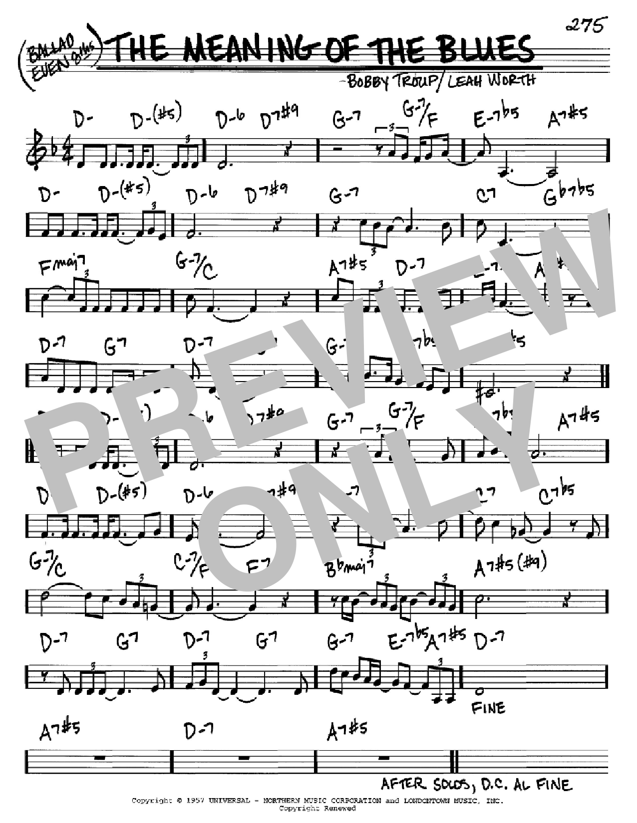 Bobby Troup The Meaning Of The Blues sheet music notes and chords. Download Printable PDF.