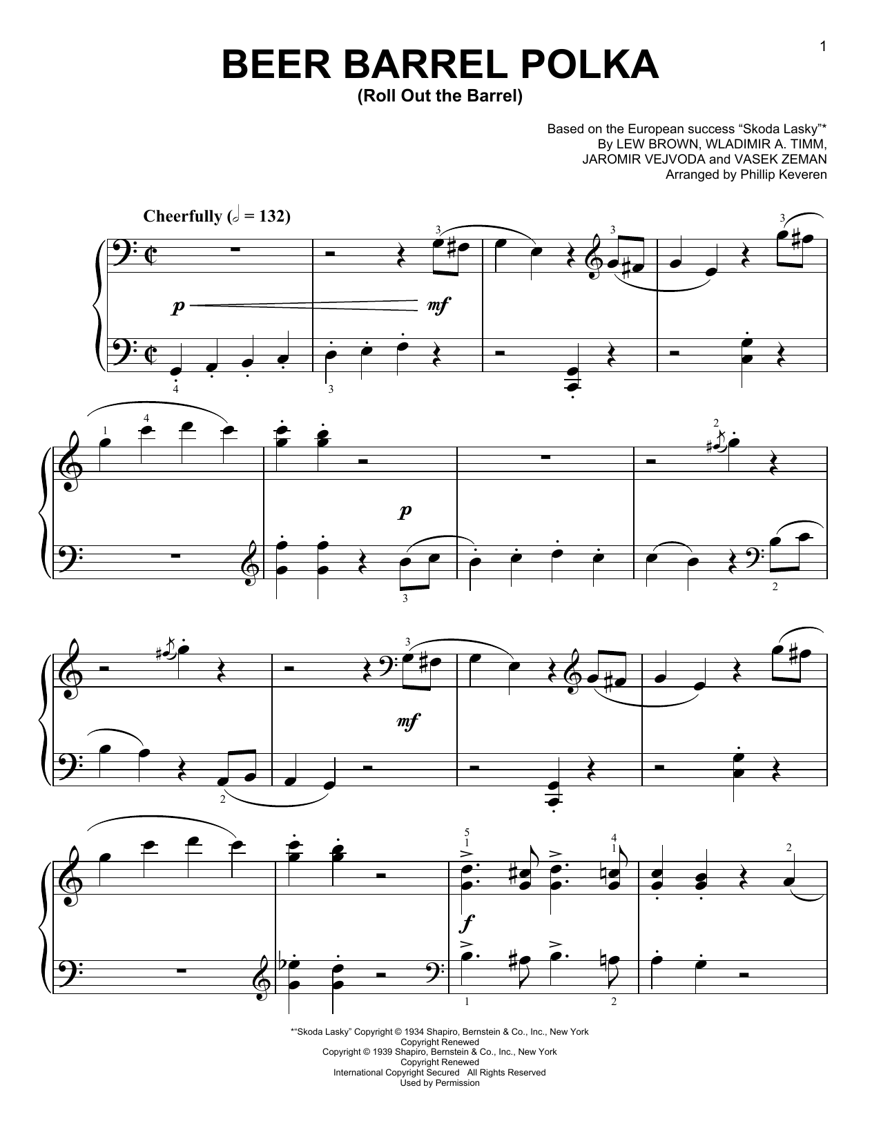 Bobby Vinton Beer Barrel Polka (Roll Out The Barrel) [Classical version] (arr. Phillip Keveren) sheet music notes and chords. Download Printable PDF.