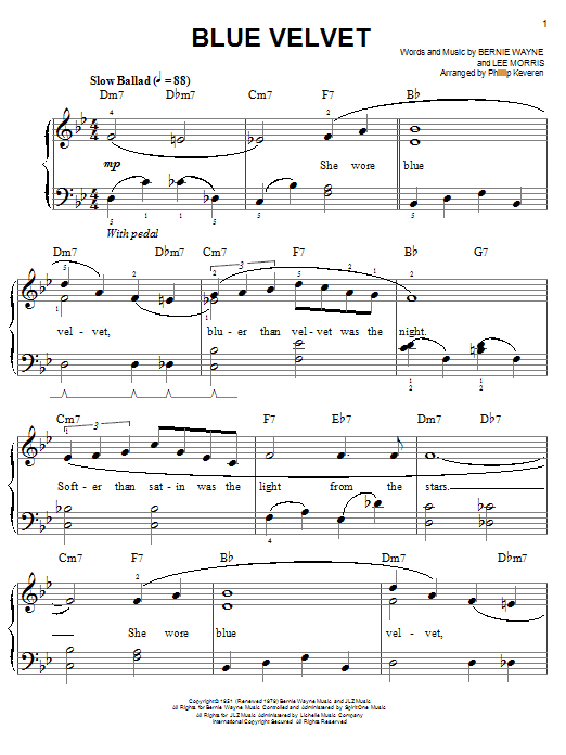 Learn to play Bobby Vinton Blue Velvet sheet music for Easy Piano in minutes. Price: 6.9900$ Bobby Vinton Blue Velvet sheet music notes and chords arranged for Easy Piano