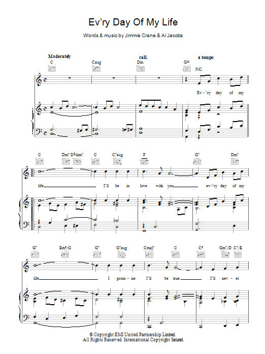 Learn to play Bobby Vinton Ev'ry Day Of My Life sheet music for Piano, Vocal & Guitar Chords in minutes. Price: 7.8900$ Bobby Vinton Ev'ry Day Of My Life sheet music notes and chords arranged for Piano, Vocal & Guitar Chords