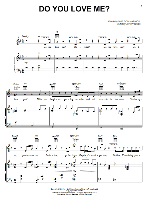 Bock & Harnick Do You Love Me? sheet music notes and chords. Download Printable PDF.