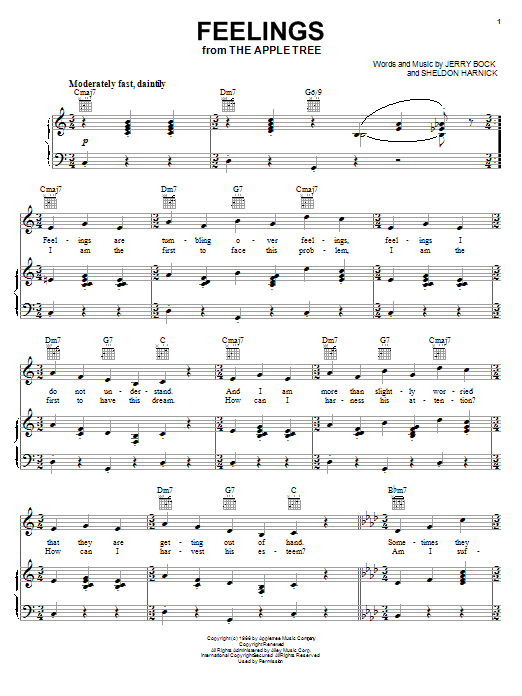 Bock & Harnick Feelings sheet music notes and chords. Download Printable PDF.