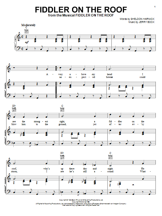 Learn to play Bock & Harnick Fiddler On The Roof sheet music for Piano, Vocal & Guitar Chords (Right-Hand Melody) in minutes. Price: 7.8900$ Bock & Harnick Fiddler On The Roof sheet music notes and chords arranged for Piano, Vocal & Guitar Chords (Right-Hand Melody)