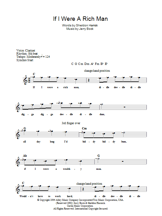 Jerry Bock If I Were A Rich Man (from The Fiddler On The Roof) sheet music notes and chords arranged for Lead Sheet / Fake Book
