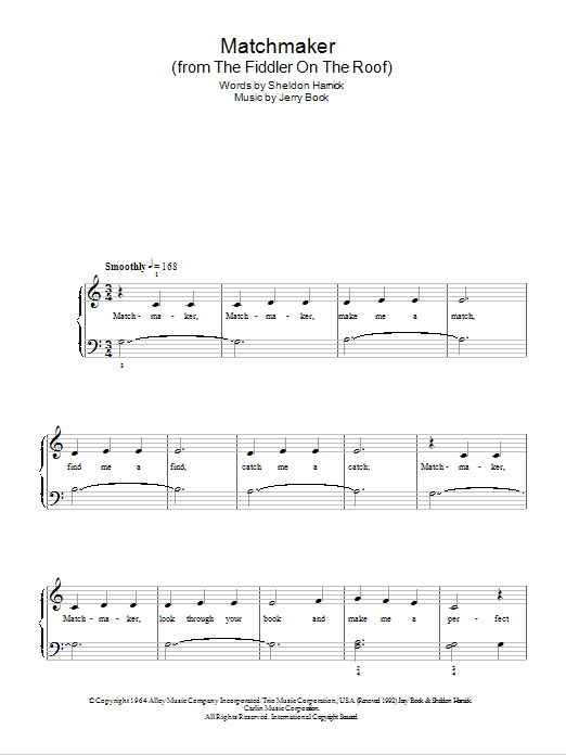 Bock & Harnick Matchmaker (from The Fiddler On The Roof) sheet music notes and chords arranged for Easy Piano