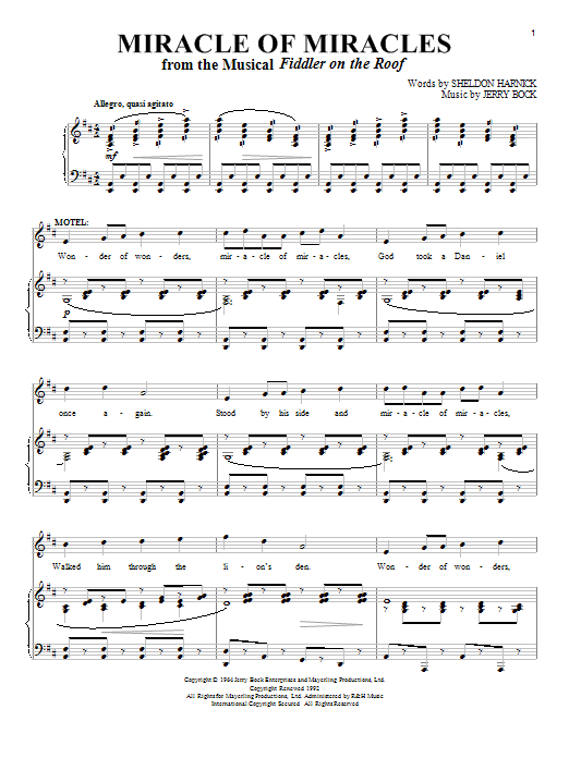 Bock & Harnick Miracle Of Miracles sheet music notes and chords. Download Printable PDF.