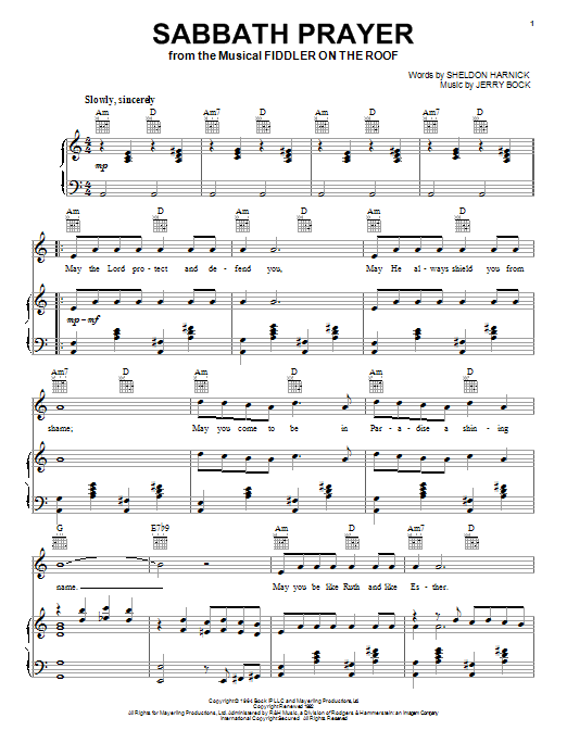 Bock & Harnick Sabbath Prayer sheet music notes and chords. Download Printable PDF.