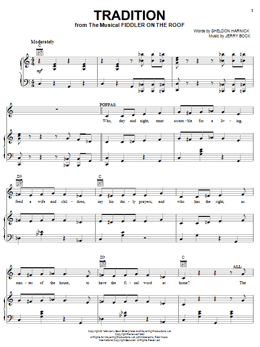 Bock & Harnick Tradition sheet music notes and chords. Download Printable PDF.