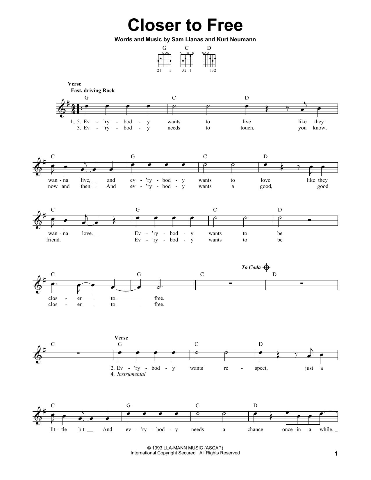 BoDeans Closer To Free sheet music notes and chords. Download Printable PDF.