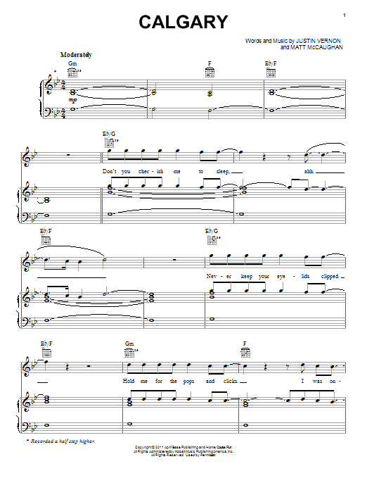Learn to play Bon Iver Calgary sheet music for Piano, Vocal & Guitar Chords (Right-Hand Melody) in minutes. Price: 7.8900$ Bon Iver Calgary sheet music notes and chords arranged for Piano, Vocal & Guitar Chords (Right-Hand Melody)