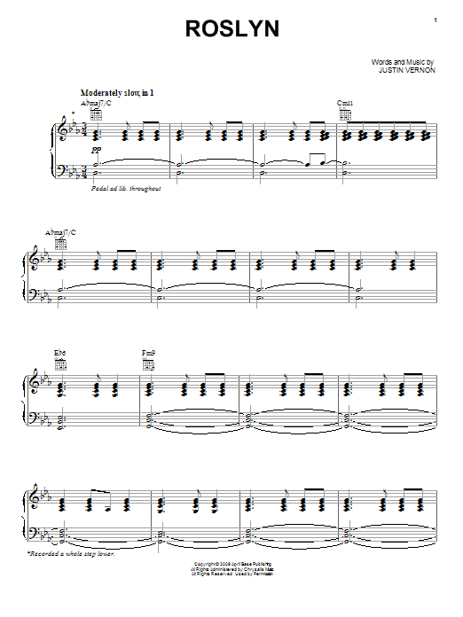 Learn to play Bon Iver Rosyln sheet music for Piano, Vocal & Guitar Chords (Right-Hand Melody) in minutes. Price: 7.8900$ Bon Iver Rosyln sheet music notes and chords arranged for Piano, Vocal & Guitar Chords (Right-Hand Melody)