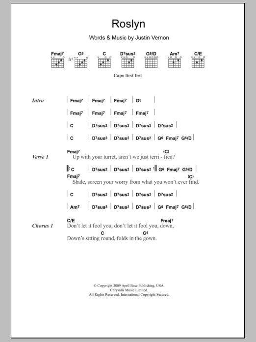 Bon Iver & St. Vincent Roslyn sheet music notes and chords. Download Printable PDF.