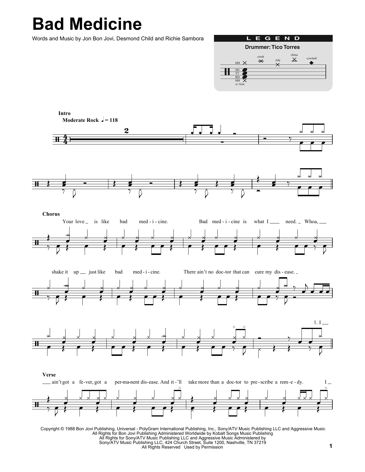 Bon Jovi Bad Medicine sheet music notes and chords. Download Printable PDF.