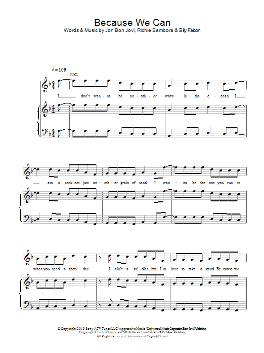 Bon Jovi Because We Can sheet music notes and chords. Download Printable PDF.