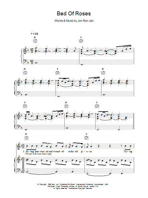 Bon Jovi Bed Of Roses sheet music notes and chords. Download Printable PDF.