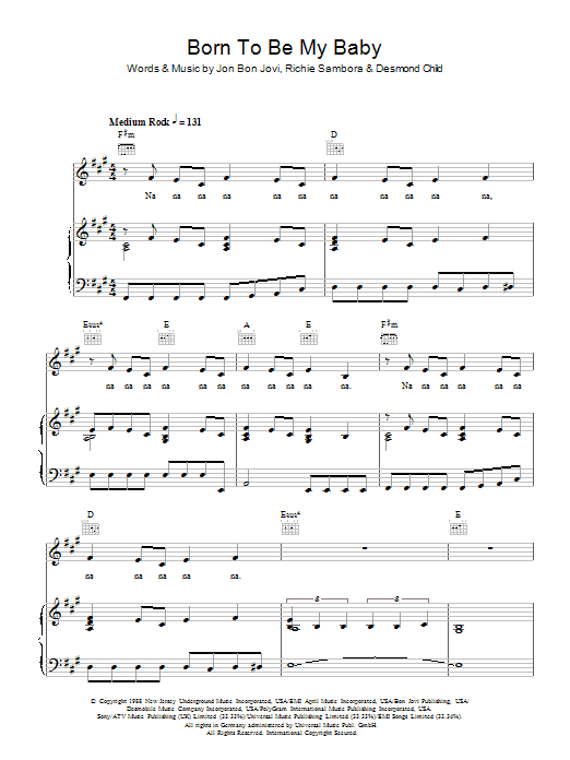 Bon Jovi Born To Be My Baby sheet music notes and chords. Download Printable PDF.