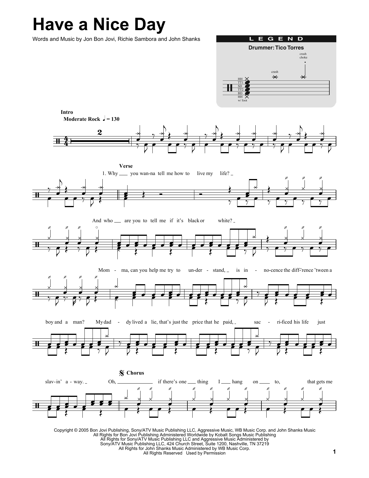 Bon Jovi Have A Nice Day sheet music notes and chords. Download Printable PDF.