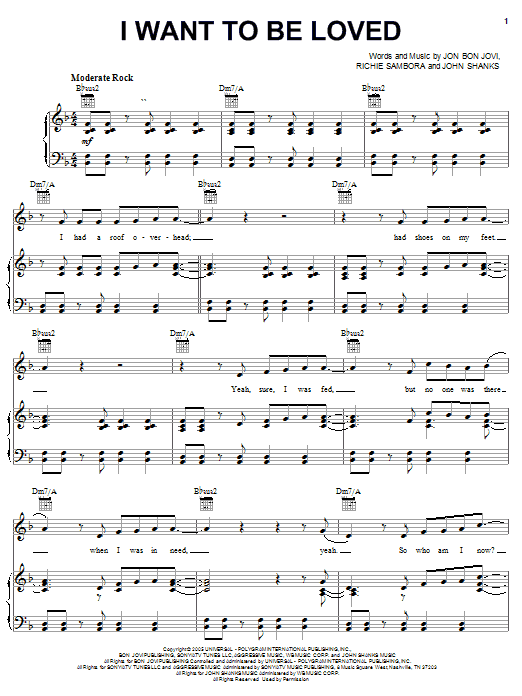 Bon Jovi I Want To Be Loved sheet music notes and chords arranged for Guitar Tab