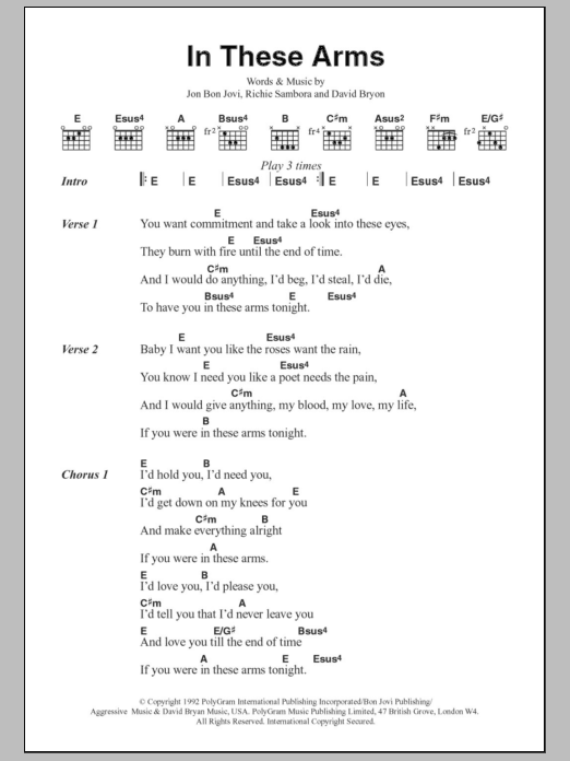 Bon Jovi In These Arms sheet music notes and chords. Download Printable PDF.