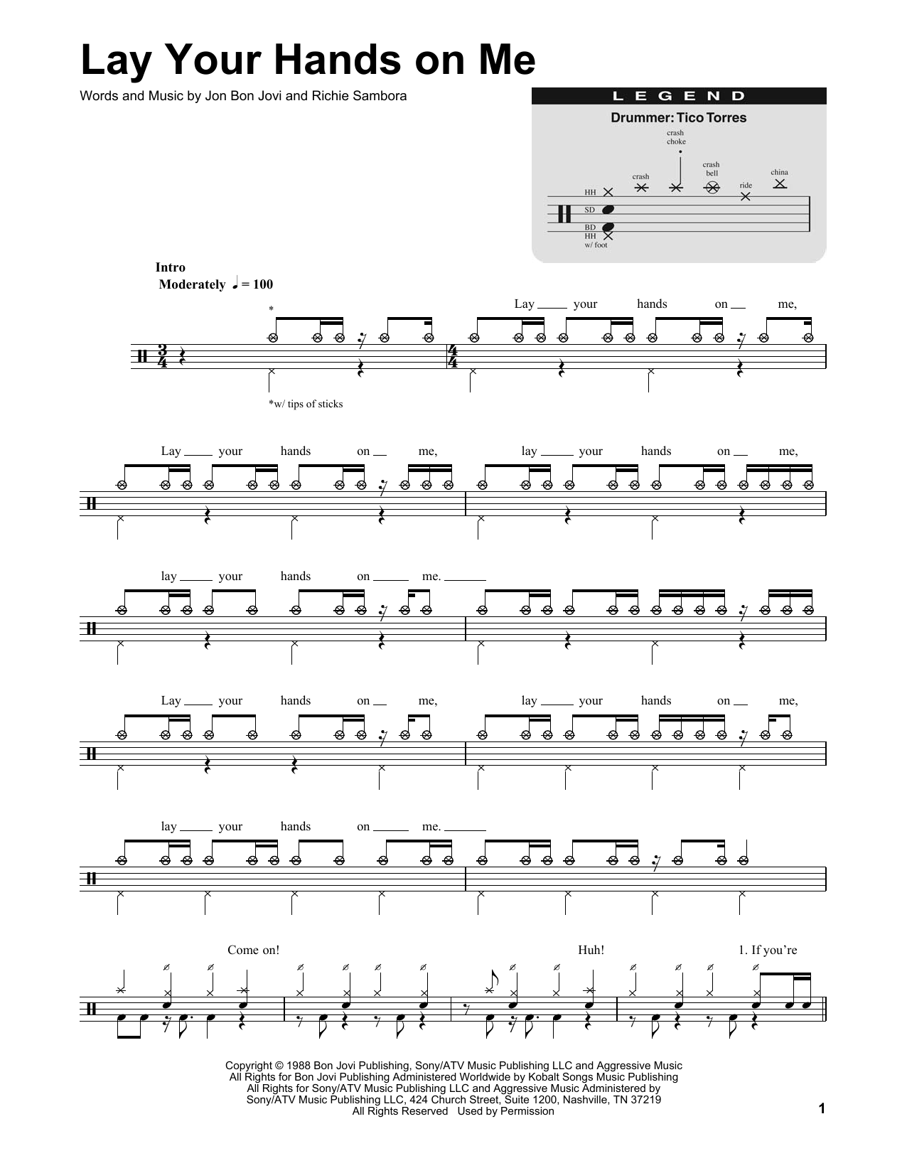 Bon Jovi Lay Your Hands On Me sheet music notes and chords. Download Printable PDF.