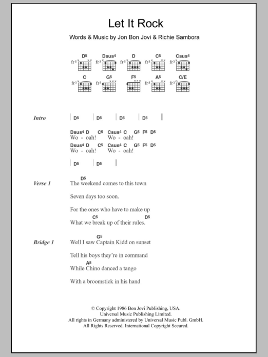 Bon Jovi Let It Rock sheet music notes and chords. Download Printable PDF.