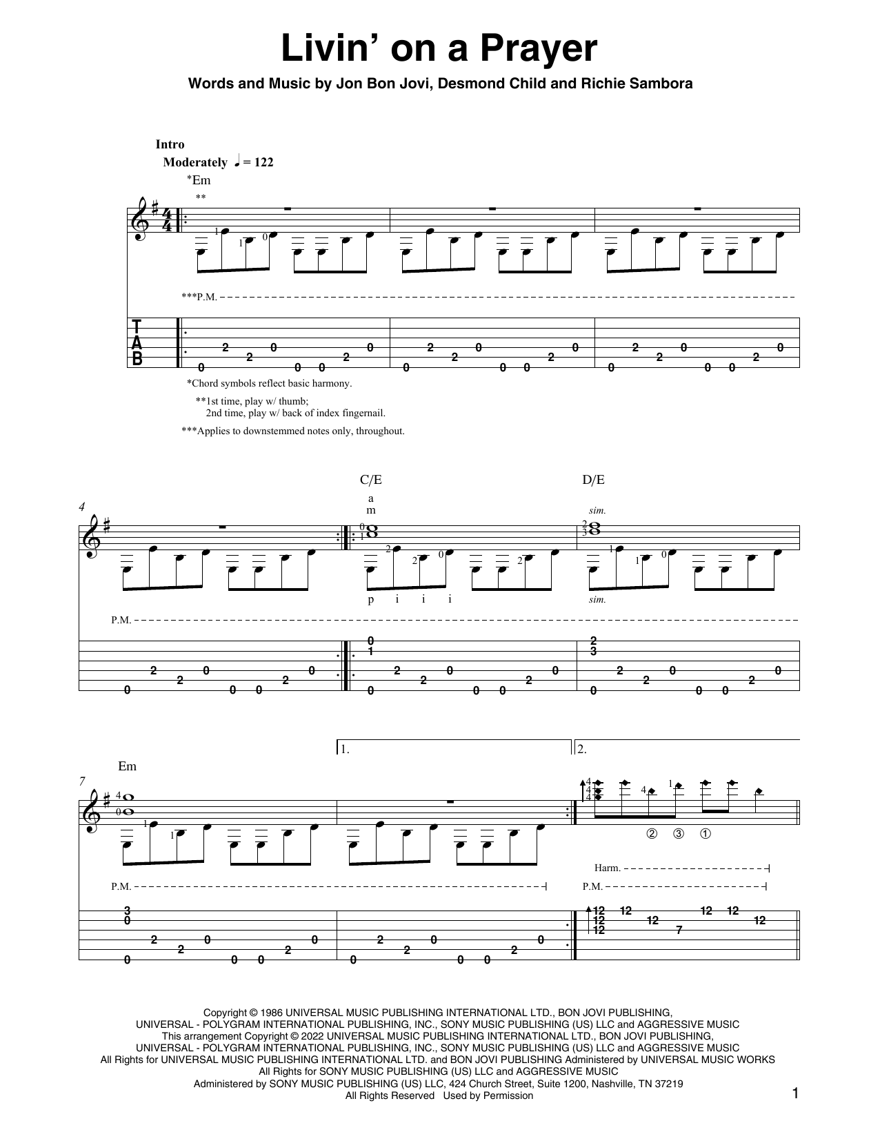 Bon Jovi Livin' On A Prayer (arr. Ben Pila) sheet music notes and chords. Download Printable PDF.