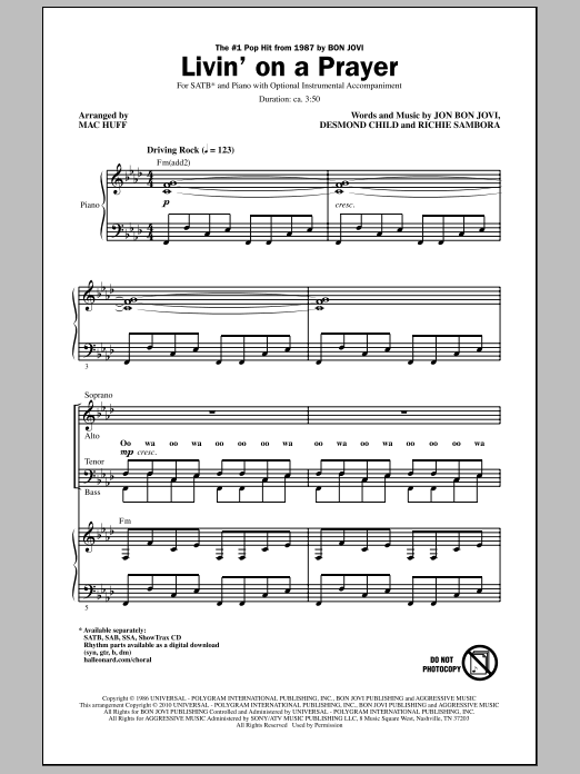 Mac Huff Livin' On A Prayer sheet music notes and chords arranged for SATB Choir