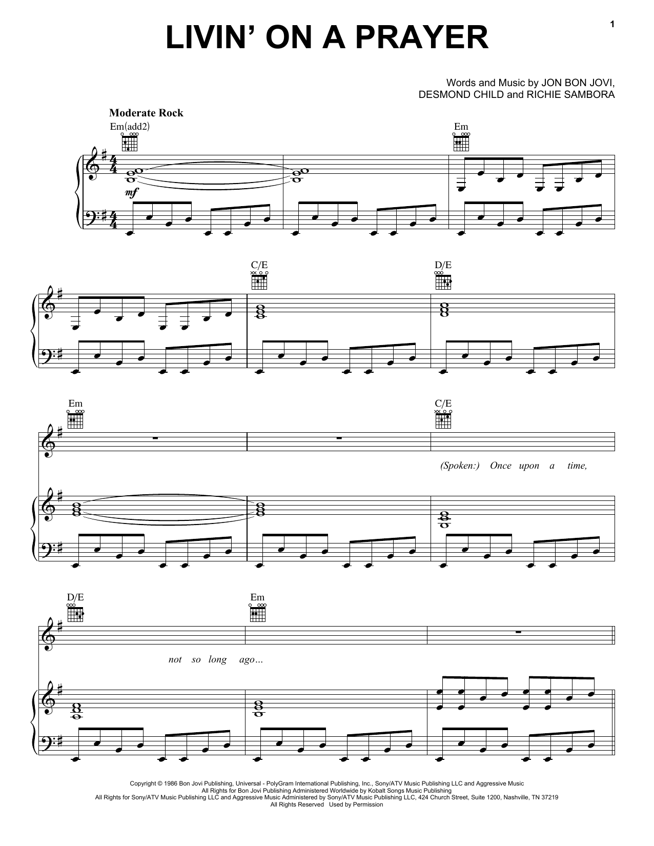 Bon Jovi Livin' On A Prayer sheet music notes and chords arranged for Real Book – Melody, Lyrics & Chords