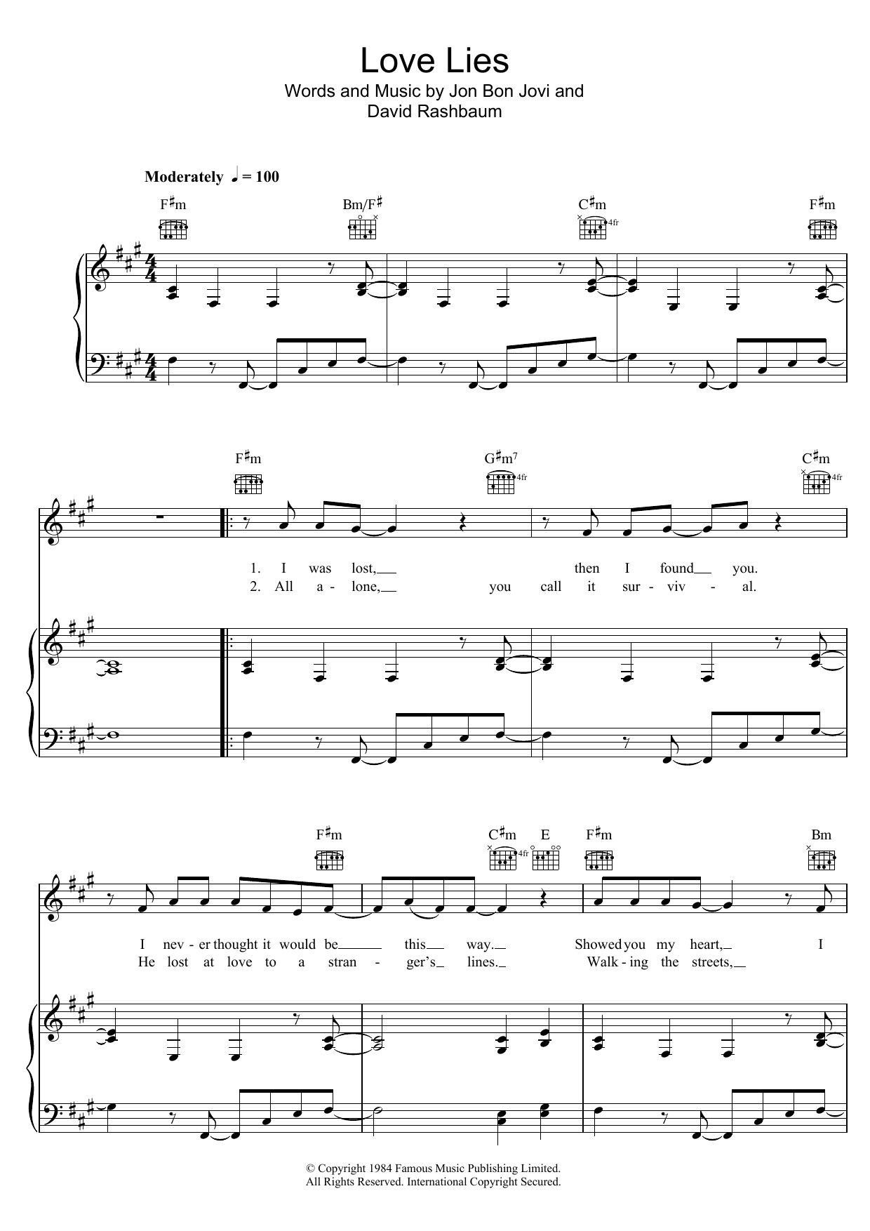 Bon Jovi Love Lies sheet music notes and chords arranged for Piano, Vocal & Guitar Chords