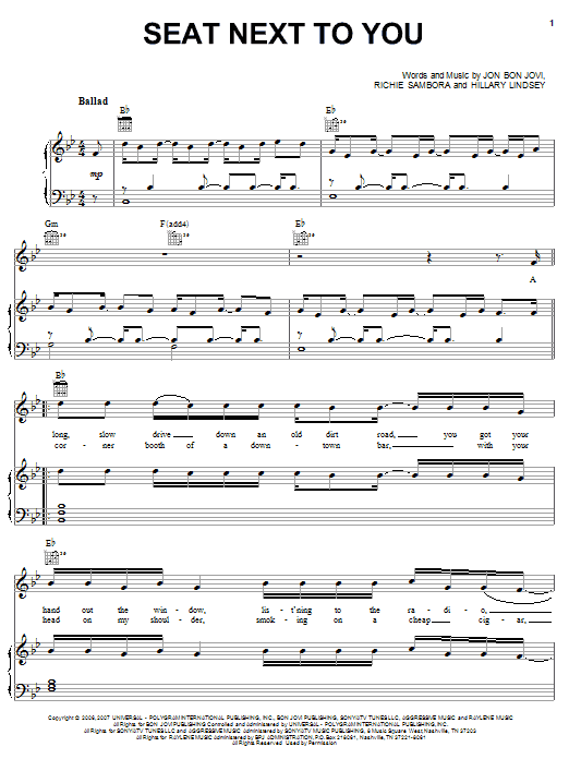 Bon Jovi Seat Next To You sheet music notes and chords arranged for Guitar Tab