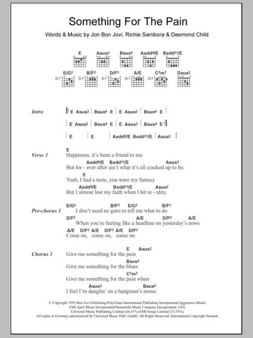 Bon Jovi Something For The Pain sheet music notes and chords. Download Printable PDF.