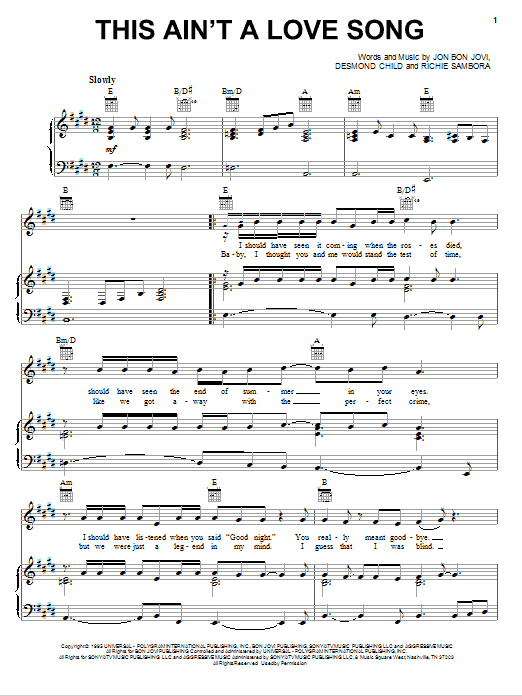 Bon Jovi This Ain't A Love Song sheet music notes and chords. Download Printable PDF.