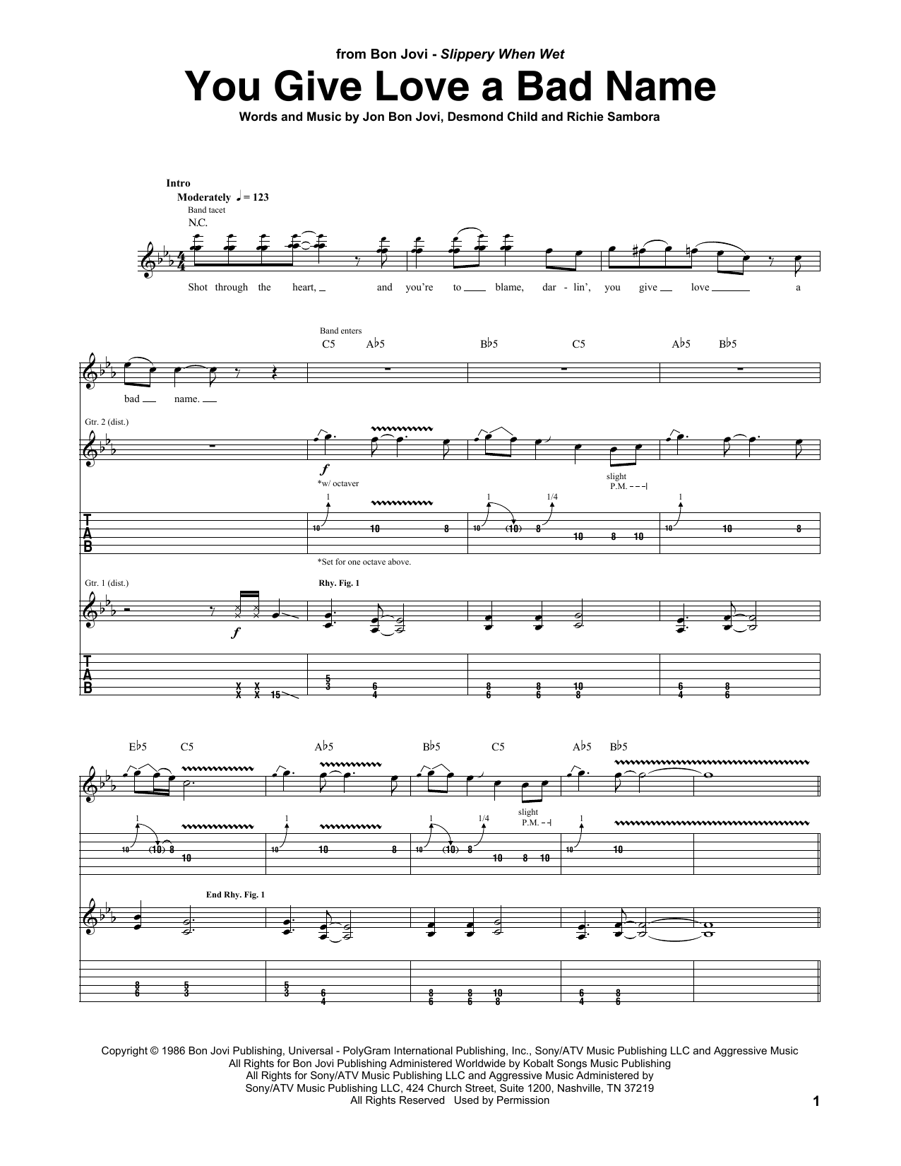 Bon Jovi You Give Love A Bad Name sheet music notes and chords. Download Printable PDF.