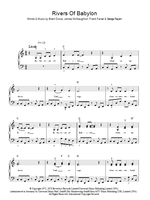 Boney M Rivers Of Babylon sheet music notes and chords. Download Printable PDF.