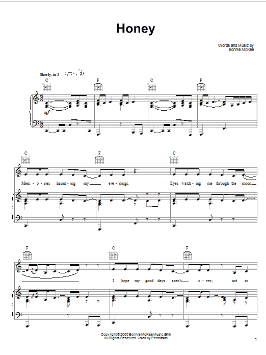 Bonnie McKee Honey sheet music notes and chords arranged for Piano, Vocal & Guitar Chords (Right-Hand Melody)