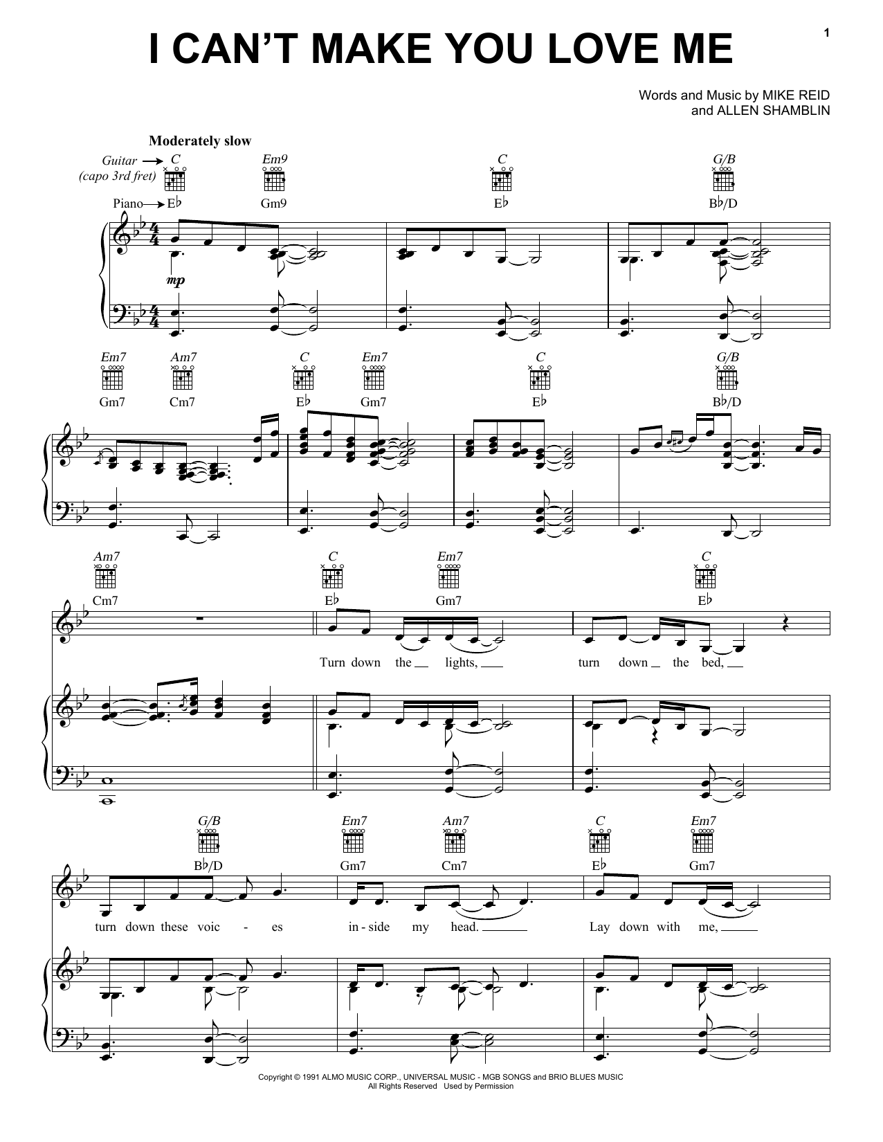 Bonnie Raitt I Can't Make You Love Me sheet music notes and chords. Download Printable PDF.