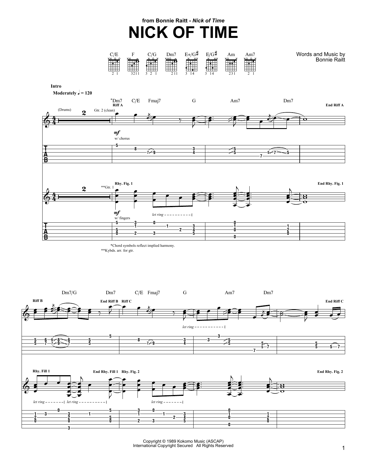 Bonnie Raitt Nick Of Time sheet music notes and chords. Download Printable PDF.