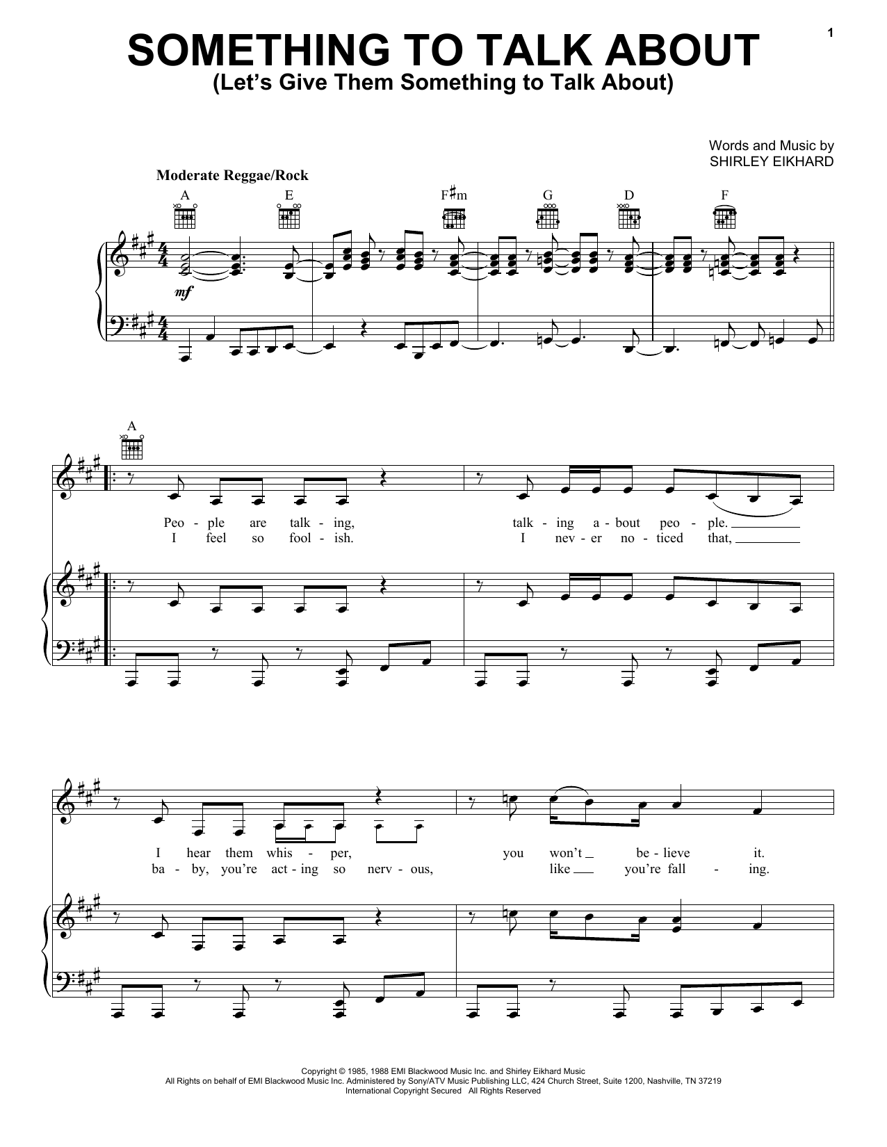 Bonnie Raitt Something To Talk About (Let's Give Them Something To Talk About) sheet music notes and chords. Download Printable PDF.