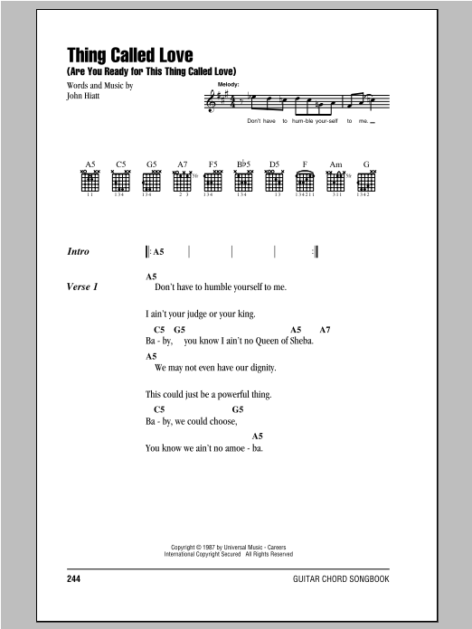 Bonnie Raitt Thing Called Love (Are You Ready For This Thing Called Love) sheet music notes and chords arranged for Piano, Vocal & Guitar Chords (Right-Hand Melody)