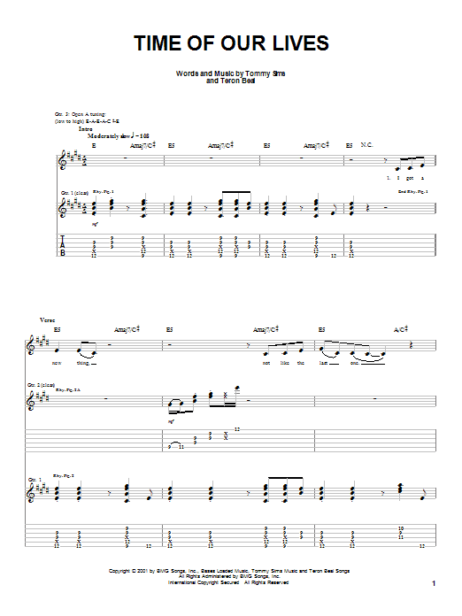 Learn to play Teron Beal Time Of Our Lives sheet music for Guitar Tab in minutes. Price: 7.8900$ Teron Beal Time Of Our Lives sheet music notes and chords arranged for Guitar Tab